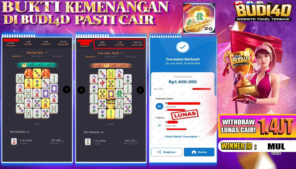 BUDI4D JACKPOT SLOT PG SOFT MAHJONG WAYS 2 Rp.1.400.000,- LUNAS