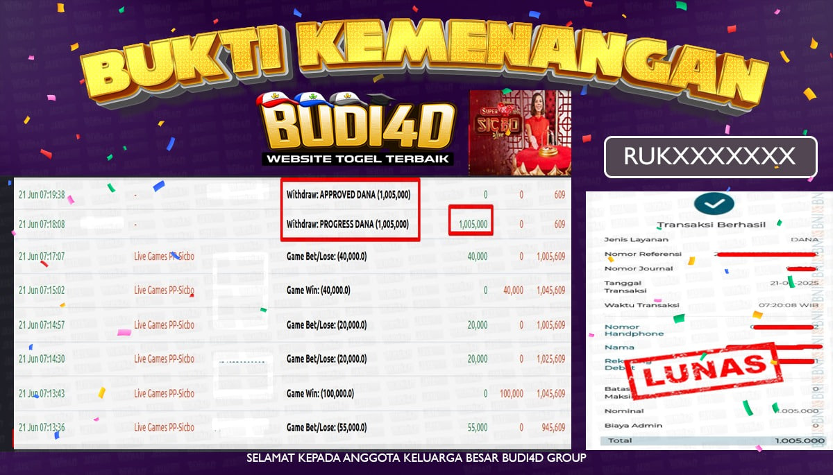 BUDI4D JACKPOT LIVE CASINO PP-MEGA SICBO Rp.1.005.000,- LUNAS