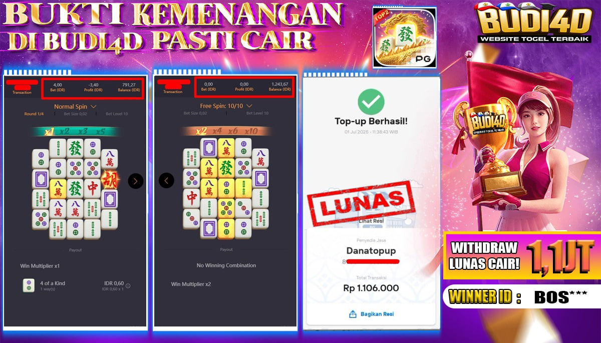 BUDI4D JACKPOT SLOT PGSOFT MAHJONG WAYS Rp.1.106.000,- LUNAS