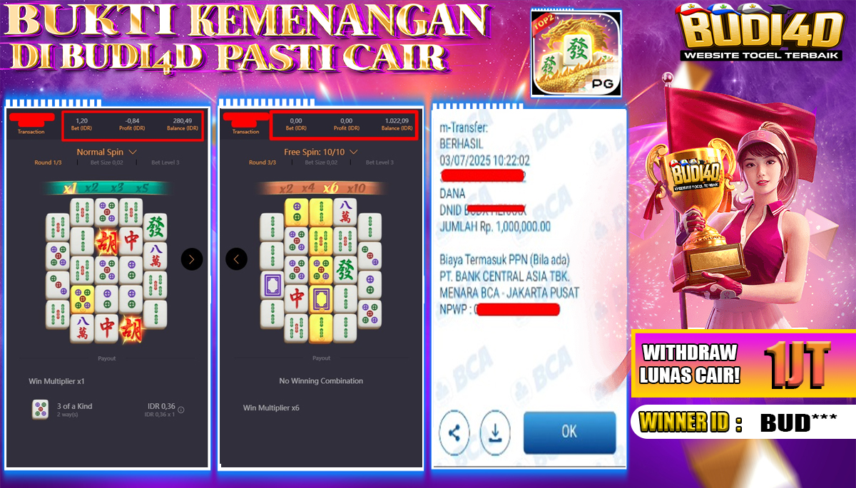 BUDI4D JACKPOT SLOT PG SOFT MAHJONG WAYS 2 Rp.1.000.000,- LUNAS