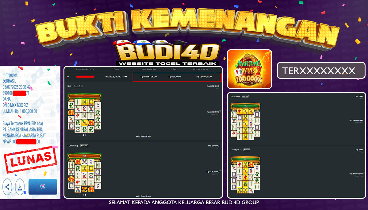 BUDI4D JACKPOT SLOT PRAGMATIC MAHJONG WINS 2 Rp.1.000.000,- LUNAS