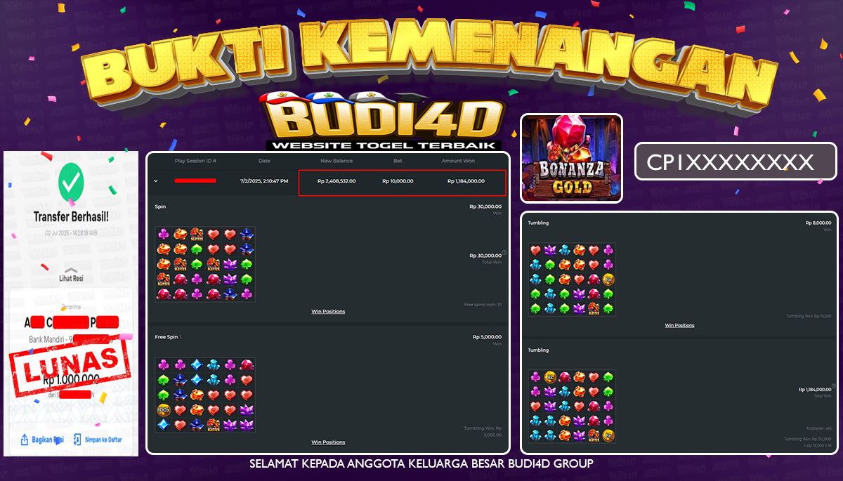 BUDI4D JACKPOT SLOT PRAGMATIC BONANZA GOLD Rp.1.000.000,- LUNAS