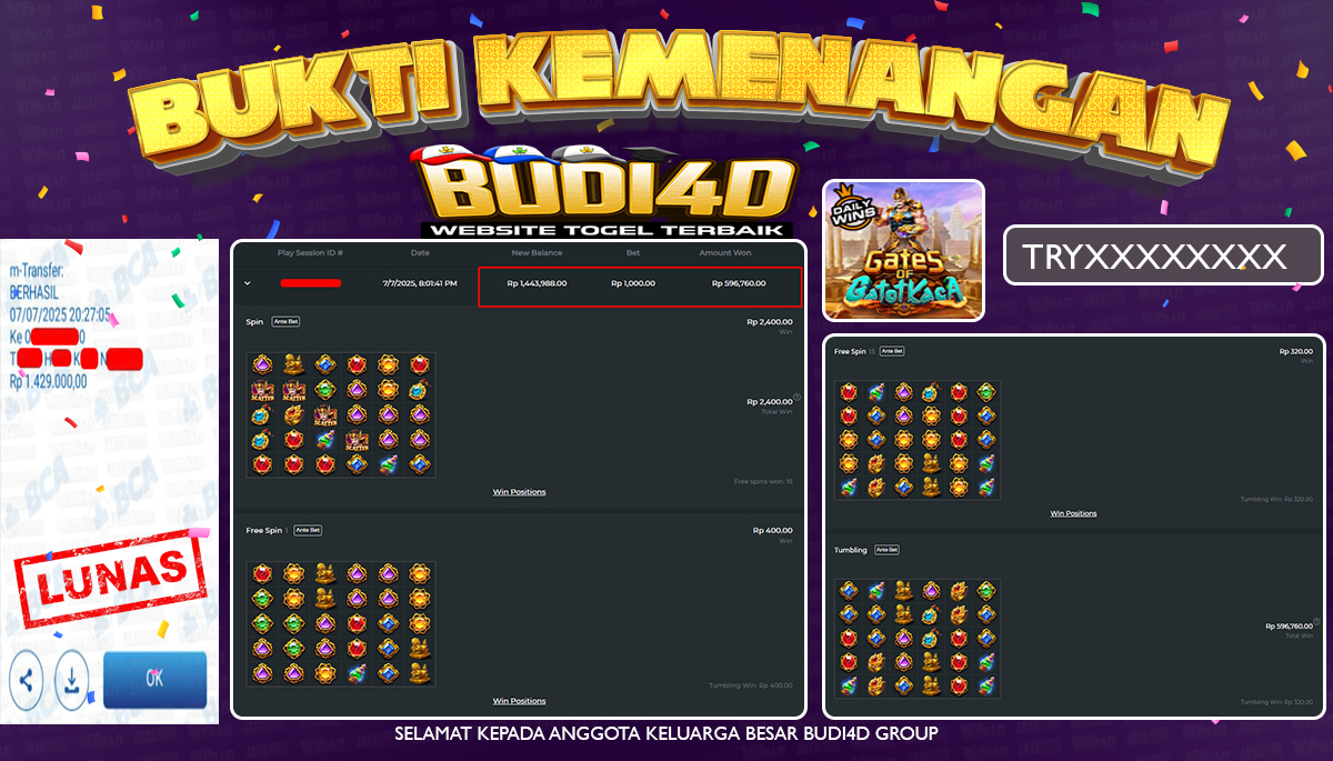 BUDI4D JACKPOT SLOT PRAGMATIC GATES OF GATOT KACA Rp.1.429.000,- LUNAS