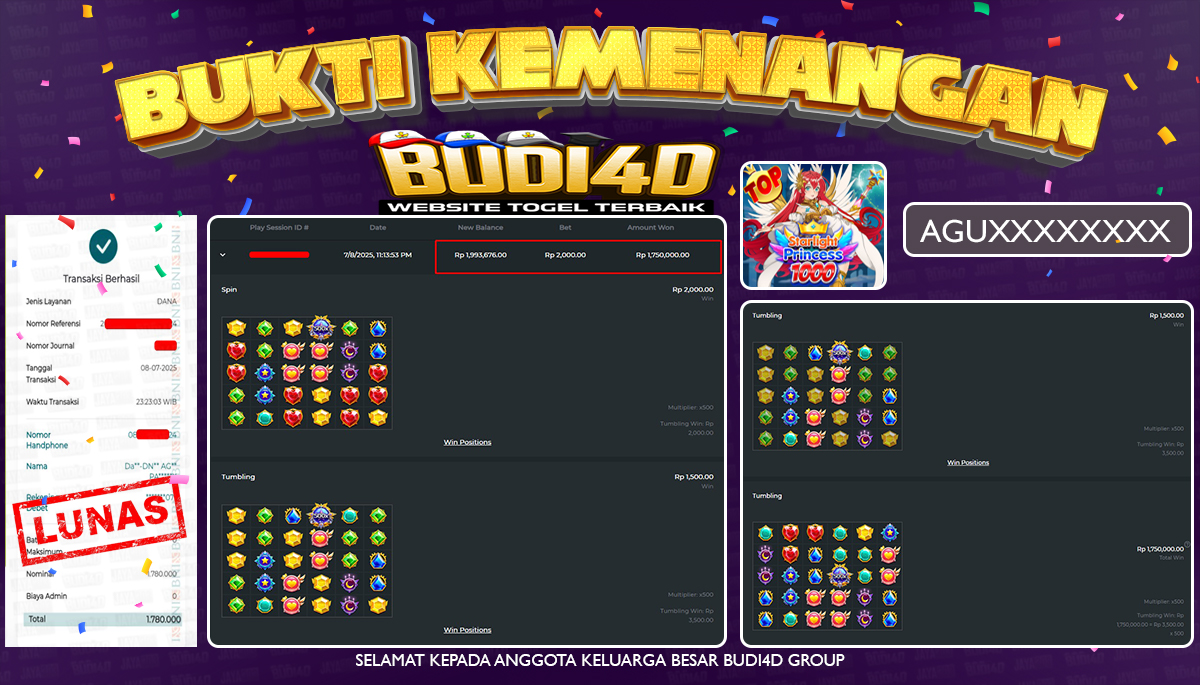 BUDI4D JACKPOT SLOT PRAGMATIC STARLIGHT PRINCESS 1000 Rp.1.780.000,- LUNAS
