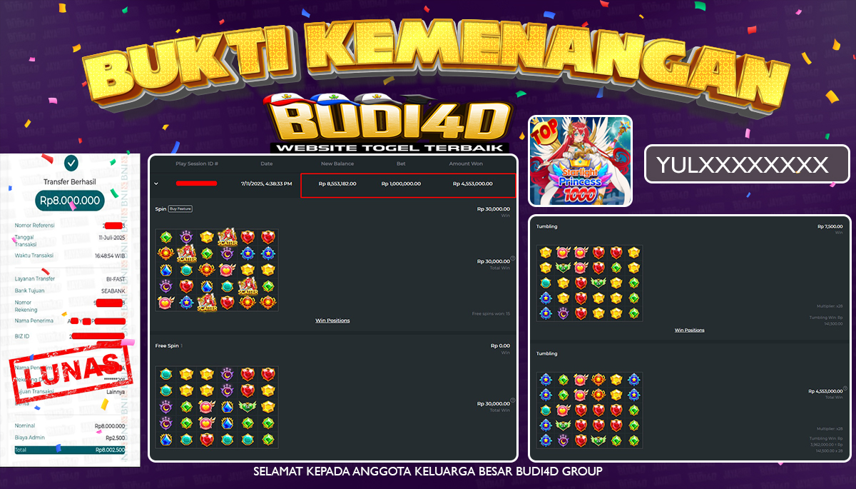 BUDI4D JACKPOT SLOT PRAGMATIC STARLIGHT PRINCESS 1000 Rp.8.000.000,- LUNAS
