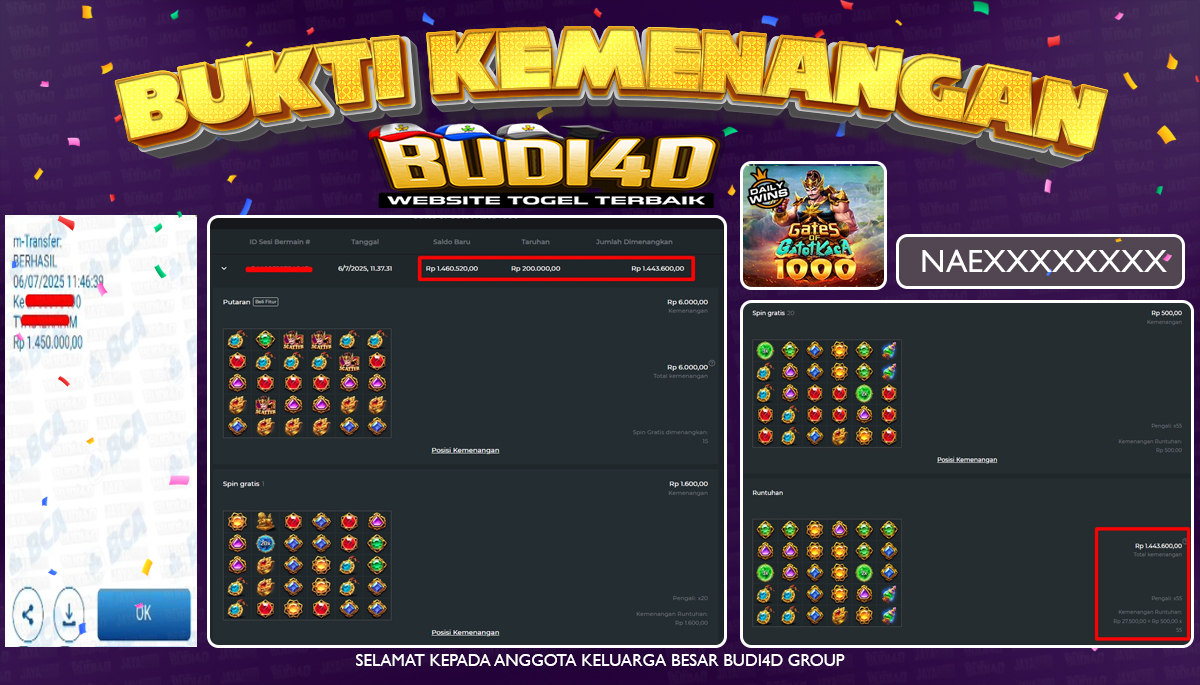 BUDI4D JACKPOT SLOT PRAGMATIC GATES OF OLYMPUS 1000 Rp.1.400.000,- LUNAS