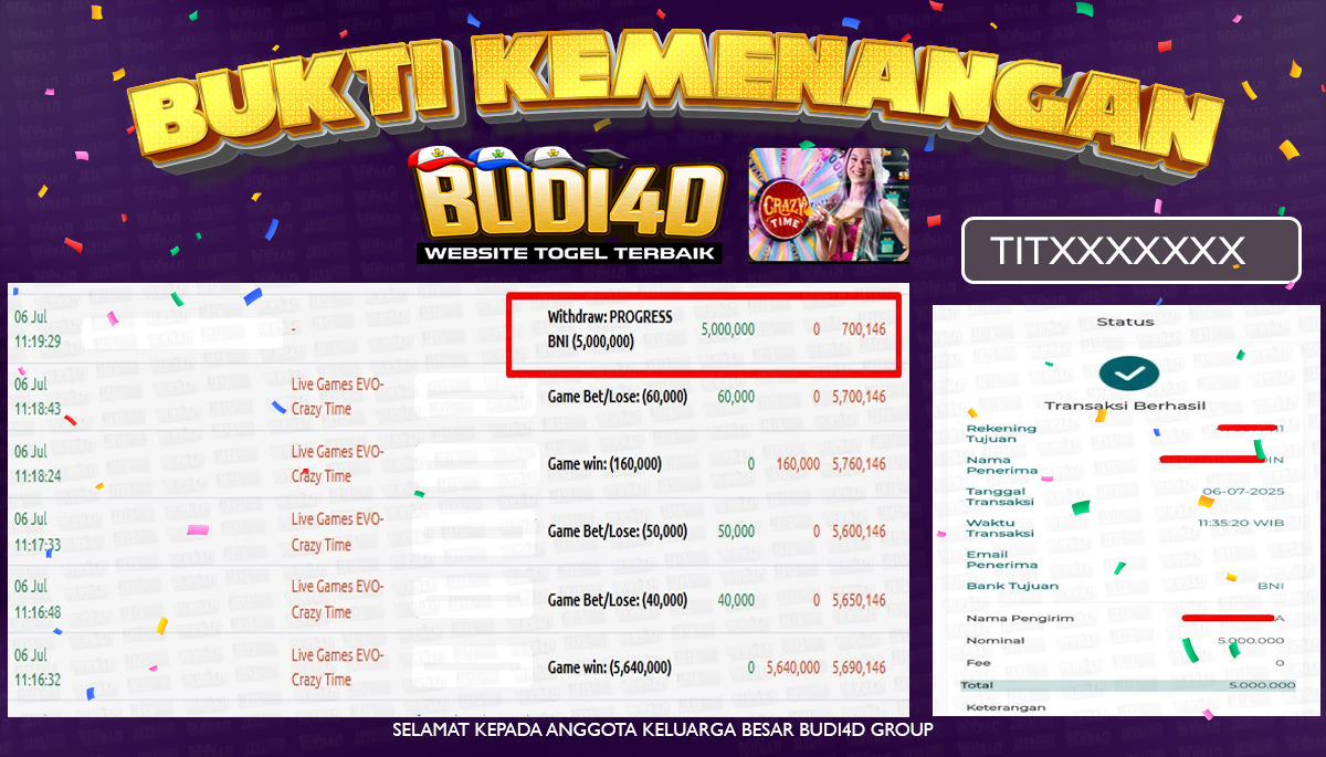 BUDI4D JACKPOT SLOT LIVE CASINO EVOLUTION CRAZY TIME Rp.1.700.000,- LUNAS