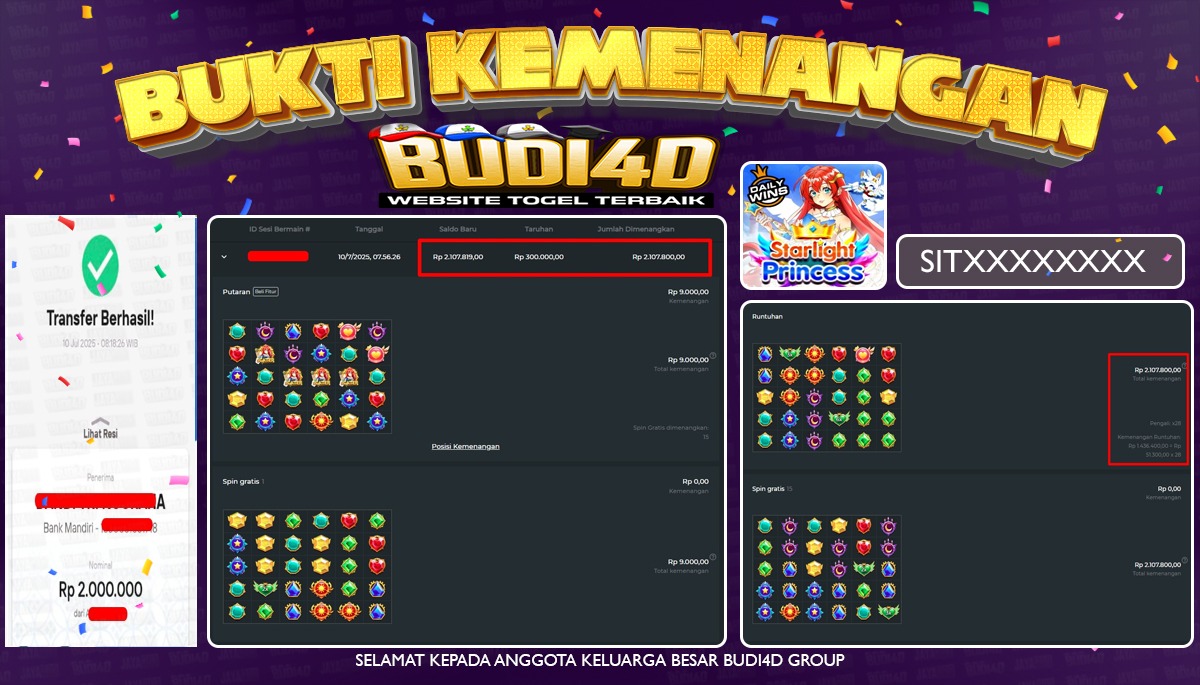 BUDI4D JACKPOT SLOT PRAGMATIC PLAY STARLIGHT PRINCESS p.2.000.000,- LUNAS