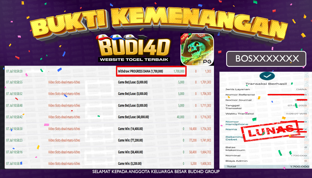 BUDI4D JACKPOT SLOT PGSOFT DEAD MAN RICHES Rp.1.700.000,- LUNAS
