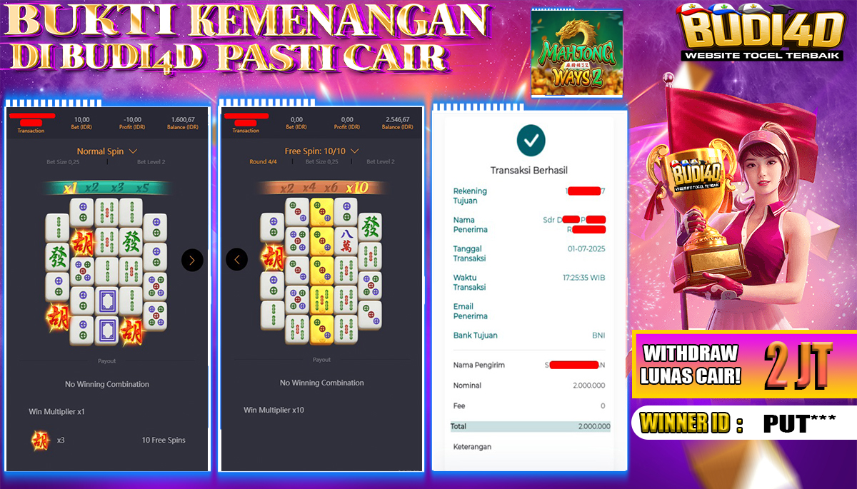 BUDI4D JACKPOT SLOT PGSOFT MAHJONG WAYS 2 Rp.2.000.000,- LUNAS