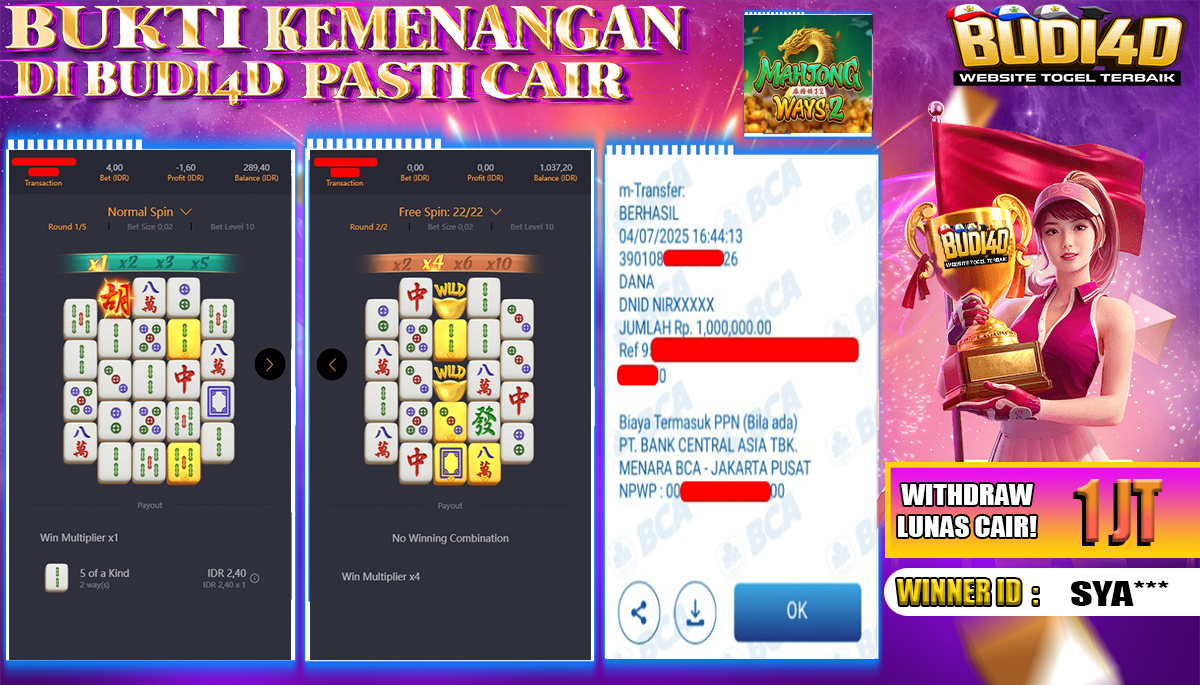 BUDI4D JACKPOT SLOT PGSOFT MAHJONG WAYS 2 Rp.1.000.000,- LUNAS