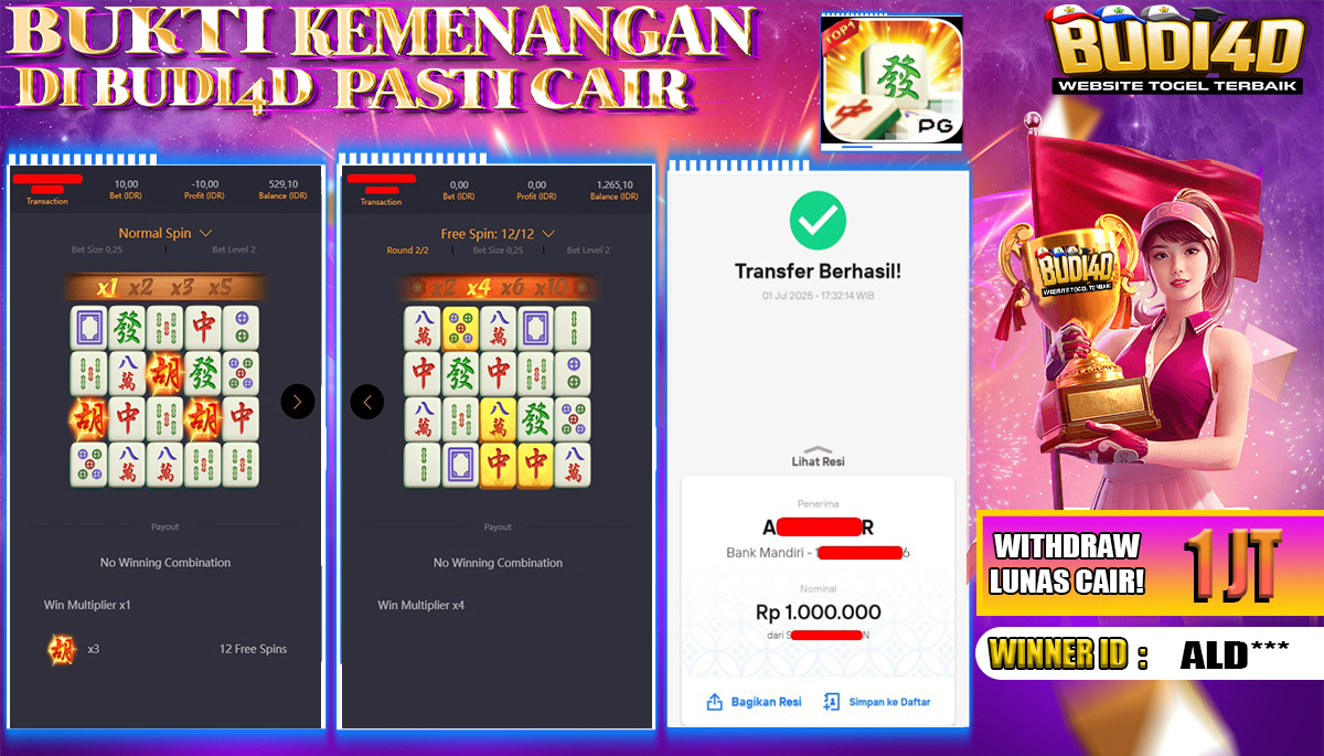 BUDI4D JACKPOT SLOT PGSOFT MAHJONG WAYS Rp.1.000.000,- LUNAS