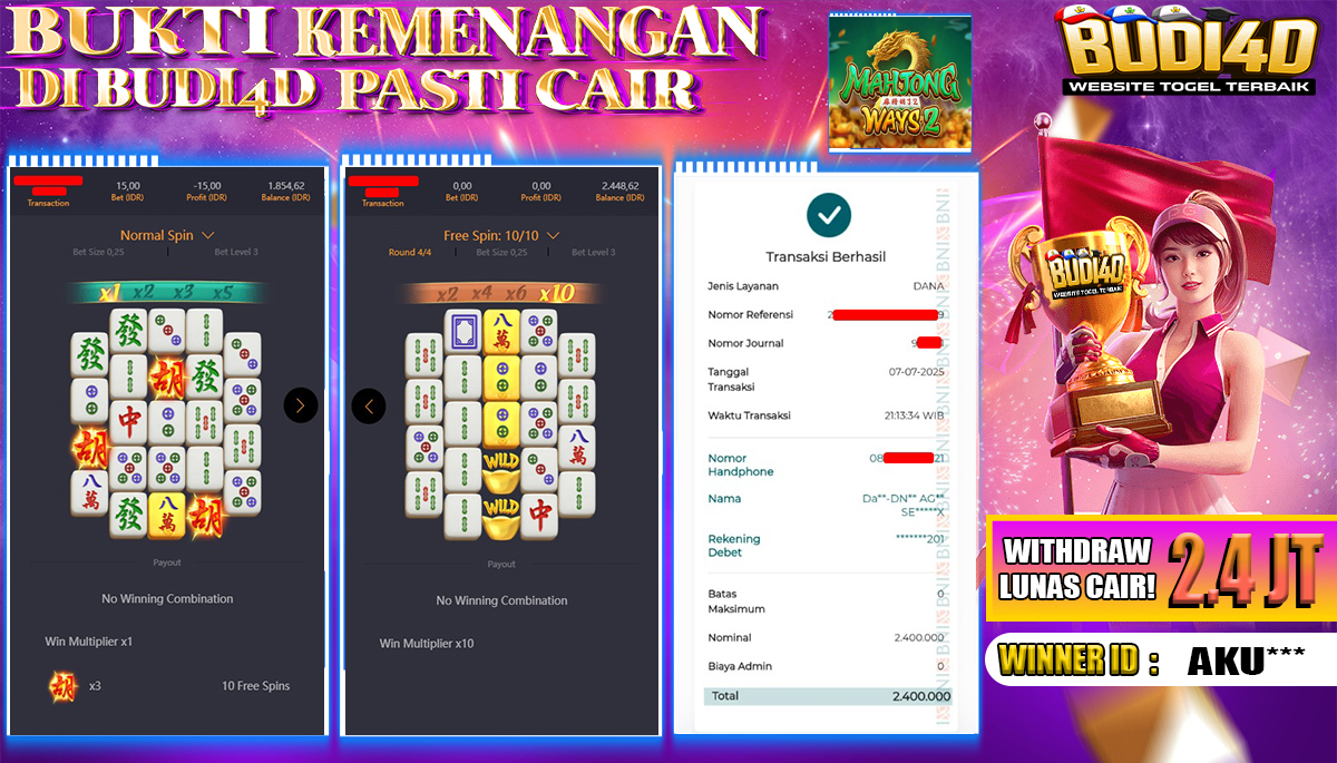 BUDI4D JACKPOT SLOT PGSOFT MAHJONG WAYS 2 Rp.2.400.000,- LUNAS