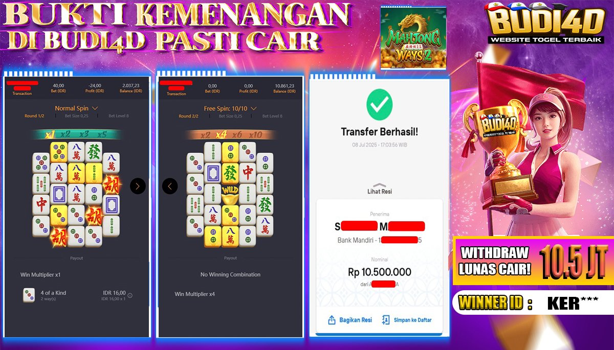 BUDI4D JACKPOT SLOT PGSOFT MAHJONG WAYS 2 Rp.10.500.000,- LUNAS
