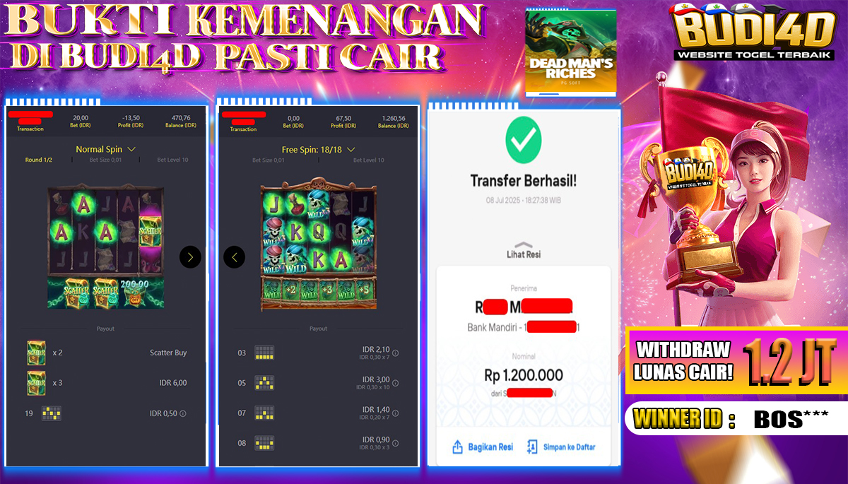 BUDI4D JACKPOT SLOT PGSOFT DEAD MANS RICHES Rp.1.200.000,- LUNAS