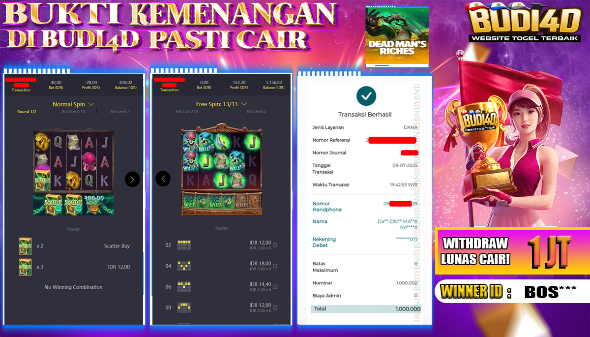 BUDI4D JACKPOT SLOT PGSOFT DEAD MANS RICHES Rp.1.000.000,- LUNAS