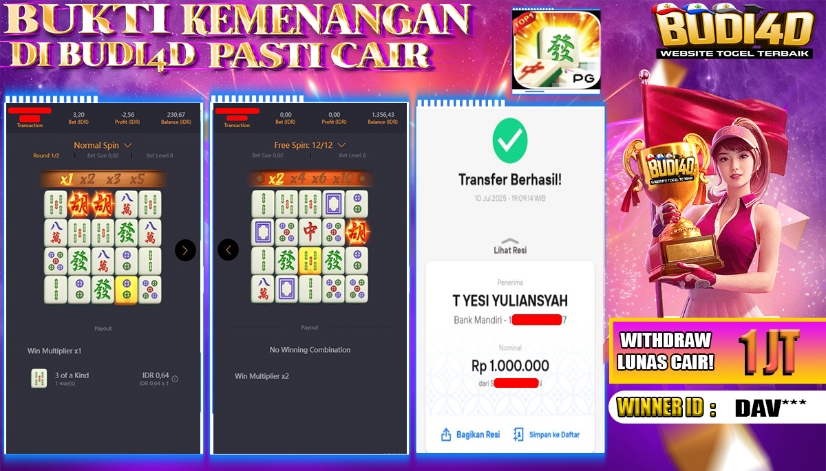 BUDI4D JACKPOT SLOT PGSOFT MAHJONG WAYS Rp.1.000.000,- LUNAS