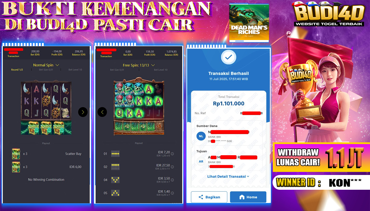 BUDI4D JACKPOT SLOT PGSOFT DEAD MANS RICHES Rp.1.101.000,- LUNAS