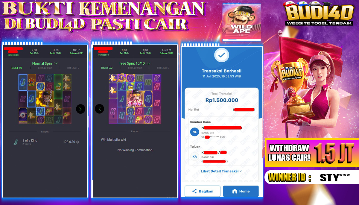 BUDI4D JACKPOT SLOT PGSOFT WILD APE Rp.1.500.000,- LUNAS