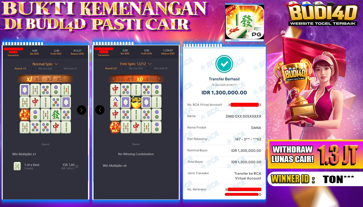 BUDI4D JACKPOT SLOT PGSOFT MAHJONG WAYS Rp.1.300.000,- LUNAS