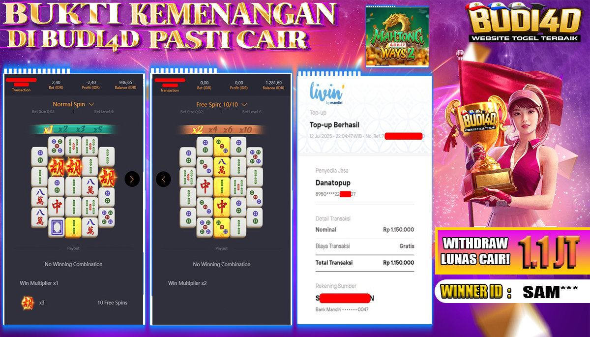 BUDI4D JACKPOT SLOT PGSOFT MAHJONG WAYS 2 Rp.1.150.000,- LUNAS