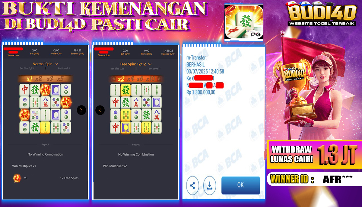 BUDI4D JACKPOT SLOT PGSOFT MAHJONG WAYS Rp.1.300.000,- LUNAS