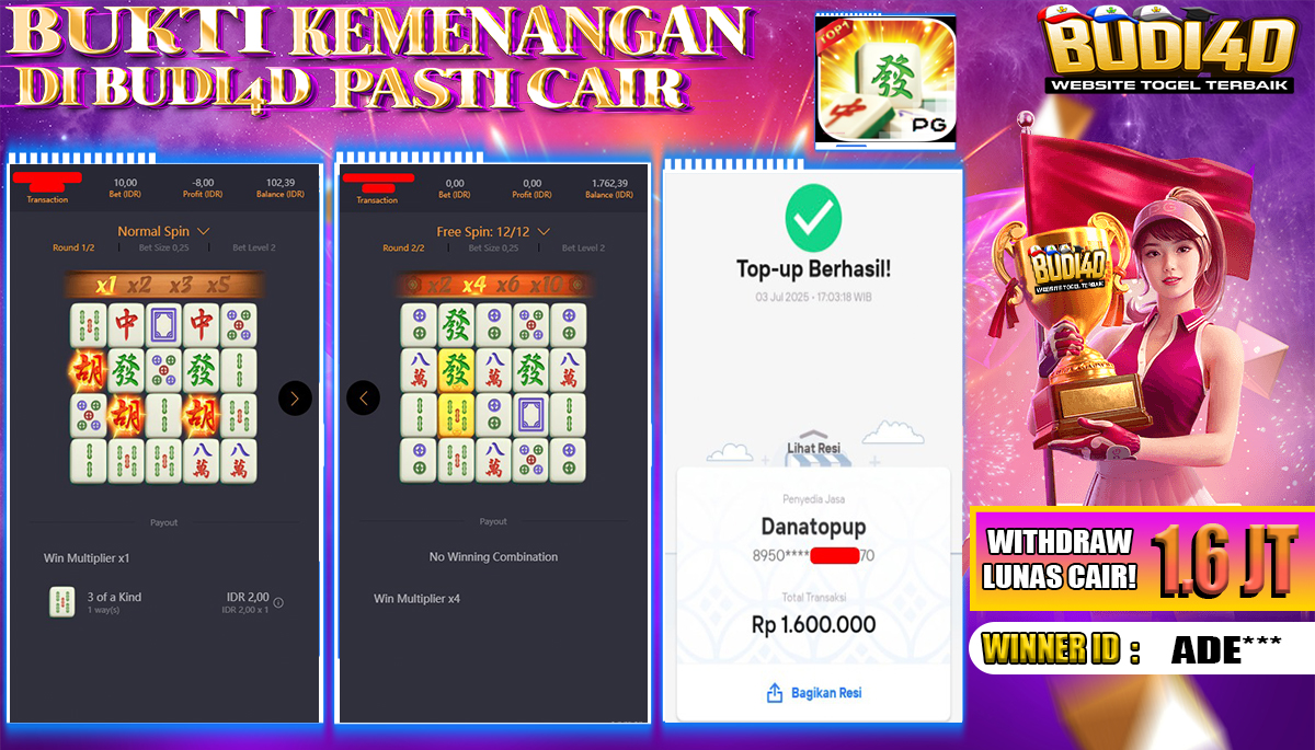 BUDI4D JACKPOT SLOT PGSOFT MAHJONG WAYS Rp.1.600.000,- LUNAS