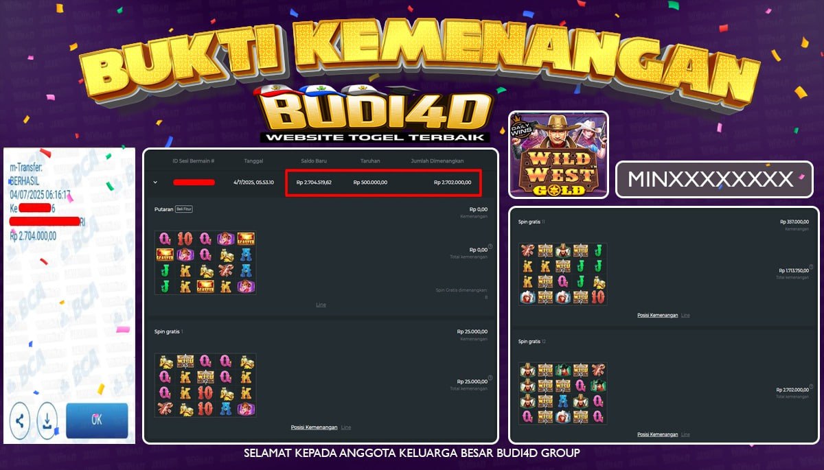 BUDI4D JACKPOT SLOT PRAGMATIC PLAY WILD WEST GOLD Rp.2.704.000,- LUNAS