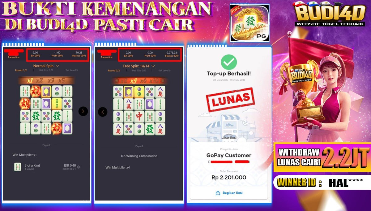 BUDI4D JACKPOT SLOT PGSOFT MAHJONG WAYS Rp.2.200.000,- LUNAS