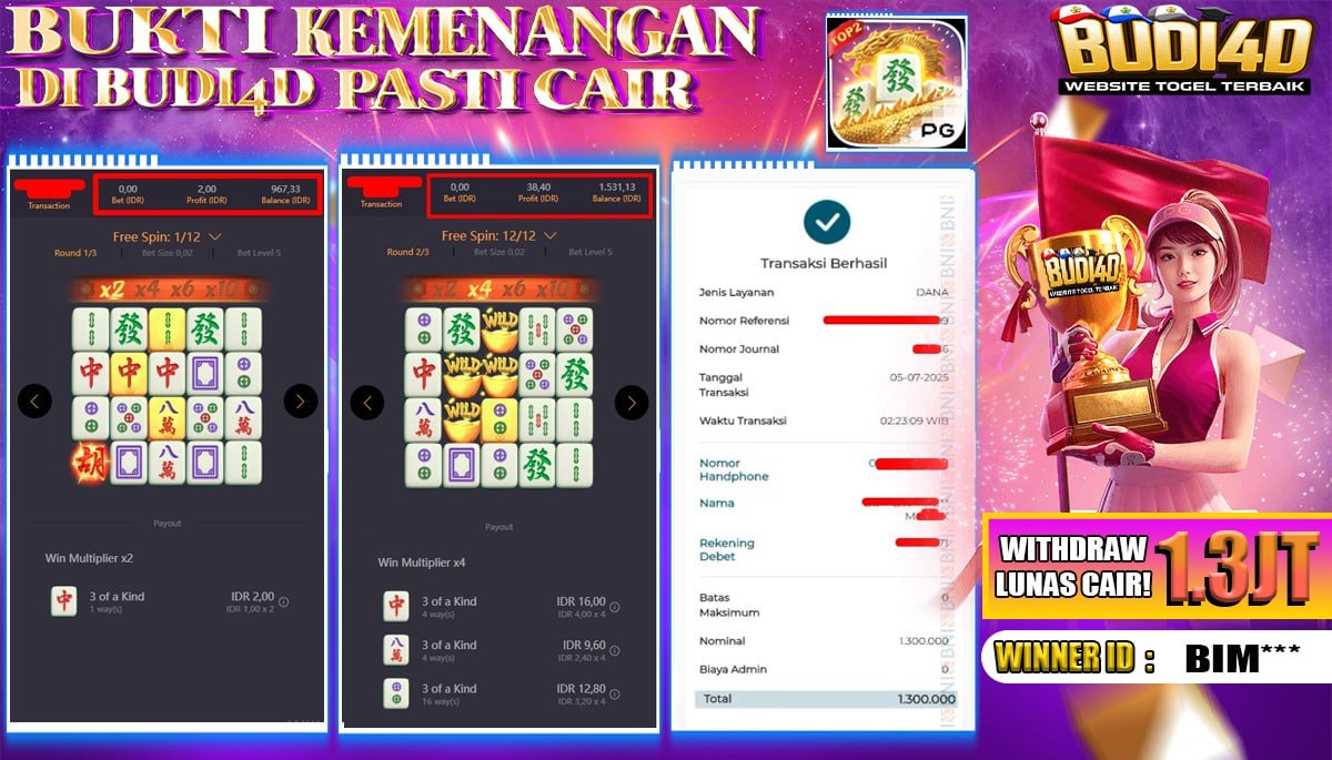 BUDI4D JACKPOT SLOT PGSOFT MAHJONG WAYS Rp.1.300.000,- LUNAS