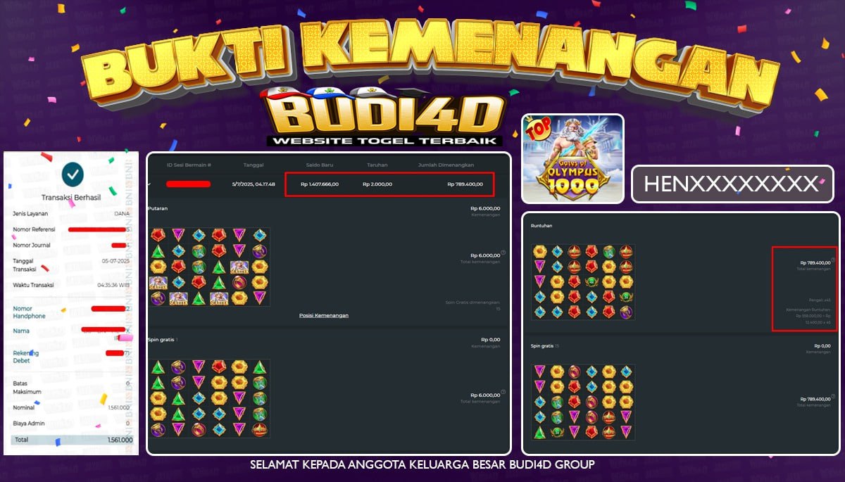 BUDI4D JACKPOT SLOT PRAGMATIC PLAY GATES OF OLYMPUS 1000 Rp.1.561.000,- LUNAS