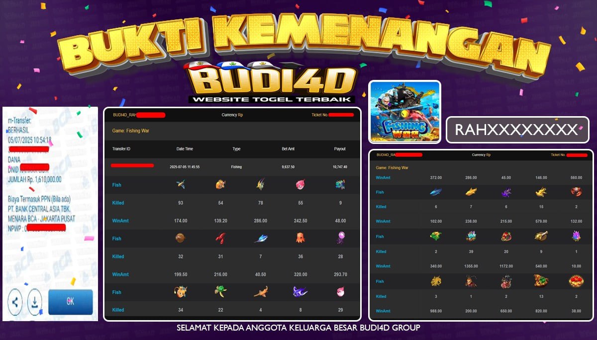 BUDI4D JACKPOT ARCADE SPADE FISHING WAR Rp.1.610.000,- LUNAS