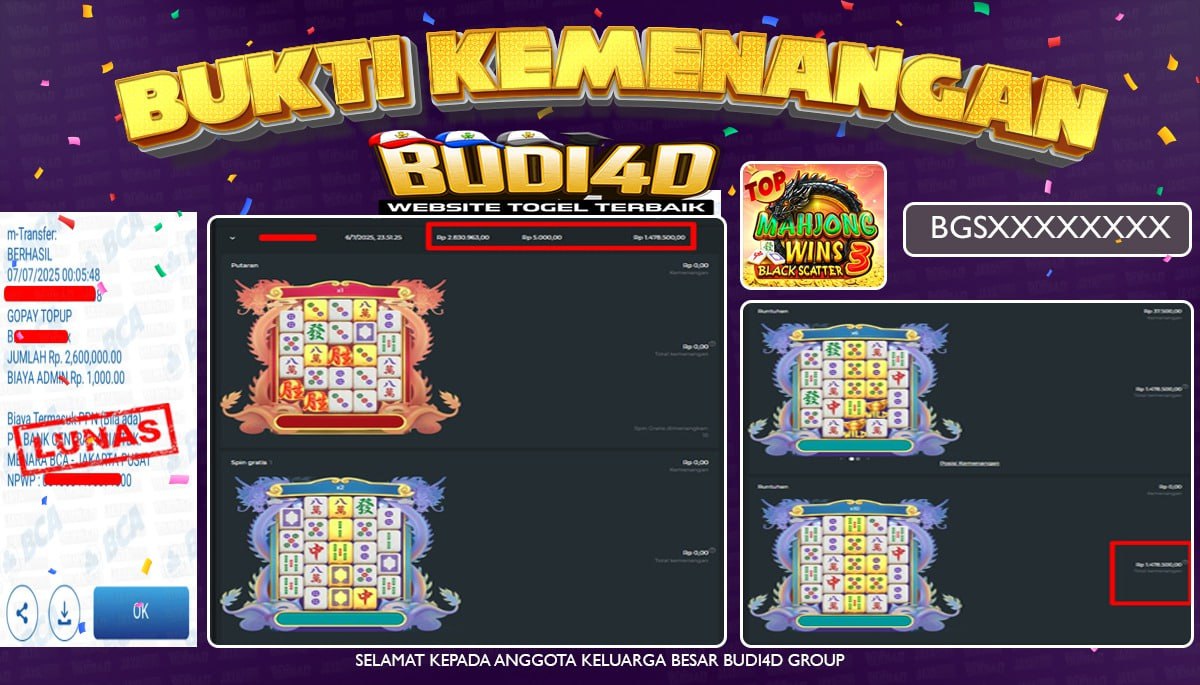 BUDI4D JACKPOT SLOT PRAGMATIC PLAY MAHJONG WINS 3 – BLACK SCATTER Rp.2.600.000,- LUNAS