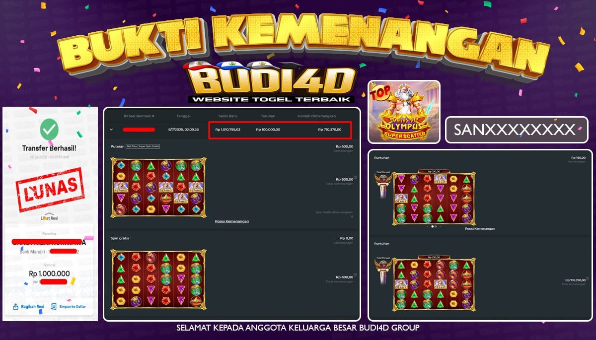 BUDI4D JACKPOT SLOT PRAGMATIC PLAY GATES OF OLYMPUS SUPER SCATTER Rp.1.000.000,- LUNAS