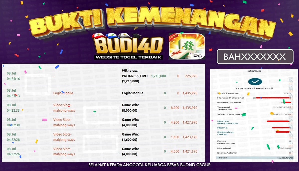 BUDI4D JACKPOT SLOT PGSOFT MAHJONG WAYS Rp.1.210.000,- LUNAS