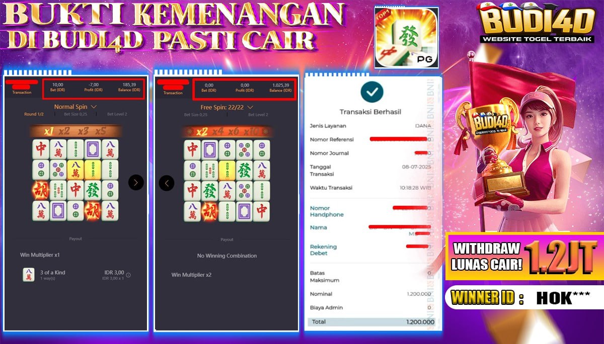 BUDI4D JACKPOT SLOT PGSOFT MAHJONG WAYS Rp.1.200.000,- LUNAS