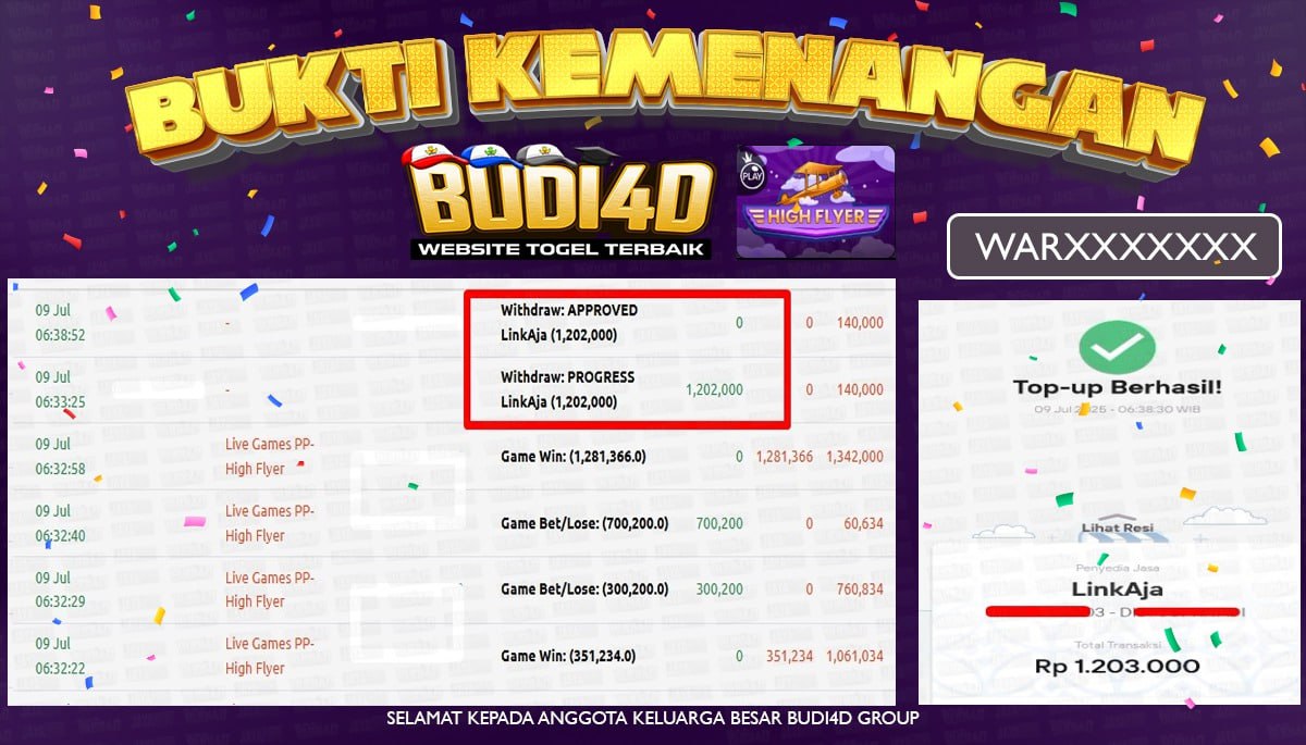 BUDI4D JACKPOT SLOT LIVE CASINO HIGH FLYER Rp.1.203.000,- LUNAS