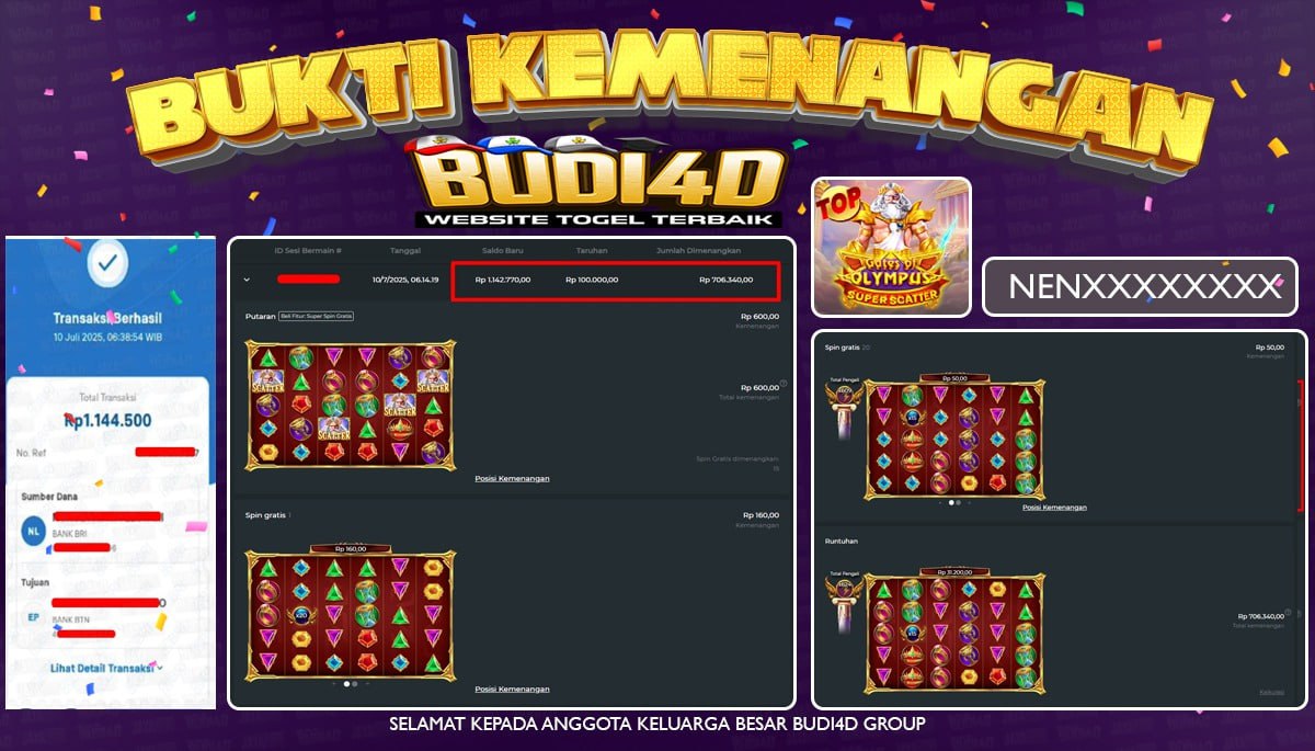 BUDI4D JACKPOT SLOT PRAGMATIC PLAT GATES OF OLYMPUS SUPER SCATTER Rp.1.144.000,- LUNAS