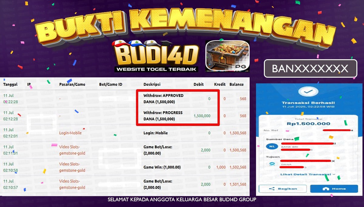 BUDI4D JACKPOT SLOT PGSOFT GEMSTONES GOLD Rp.1.500.000,- LUNAS