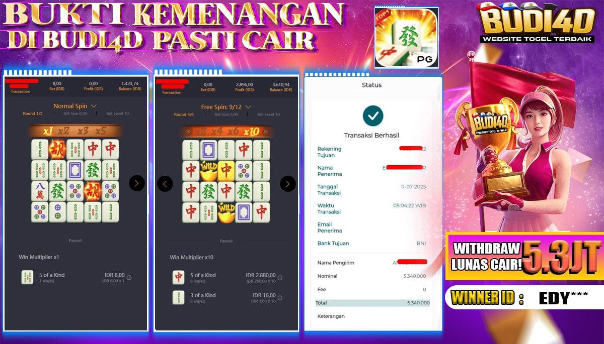 BUDI4D JACKPOT SLOT PGSOFT MAHJONG WAYS Rp.5.340.000,- LUNAS