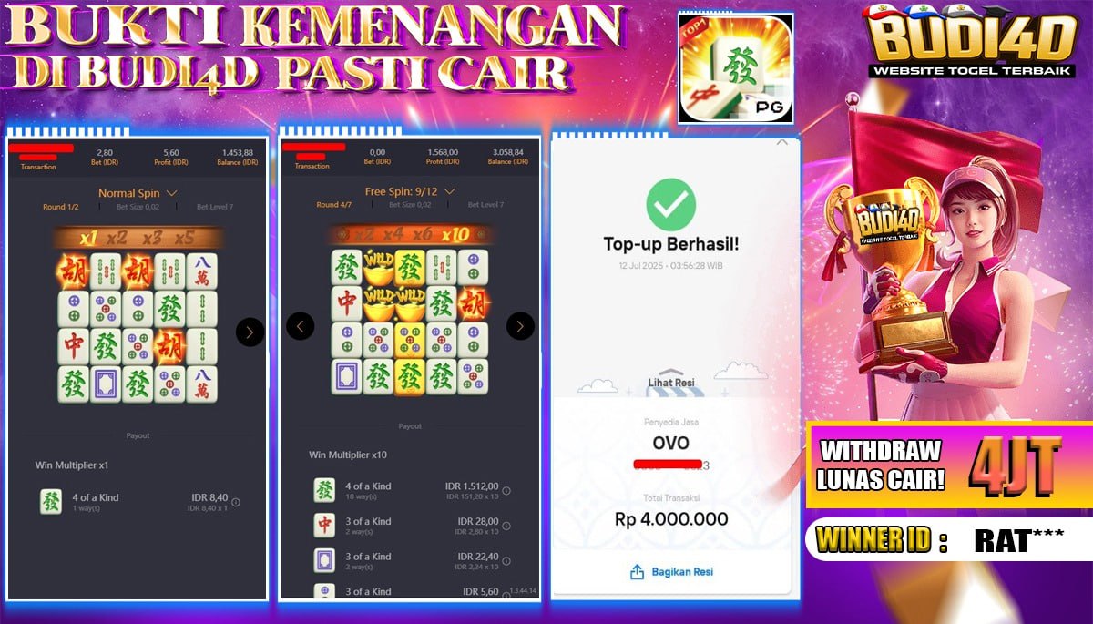 BUDI4D JACKPOT SLOT PGSOFT MAHJONG WAYS Rp.4.000.000,- LUNAS