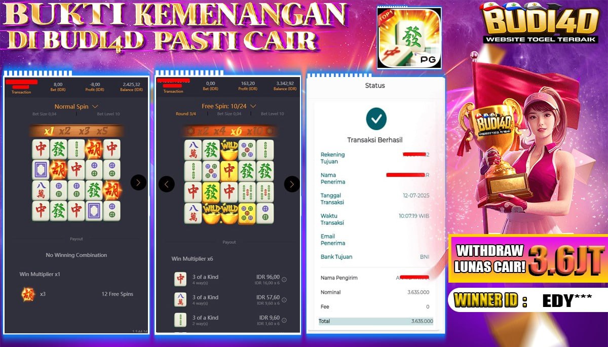 BUDI4D JACKPOT SLOT PGSOFT MAHJONG WAYS Rp.3.635.000,- LUNAS