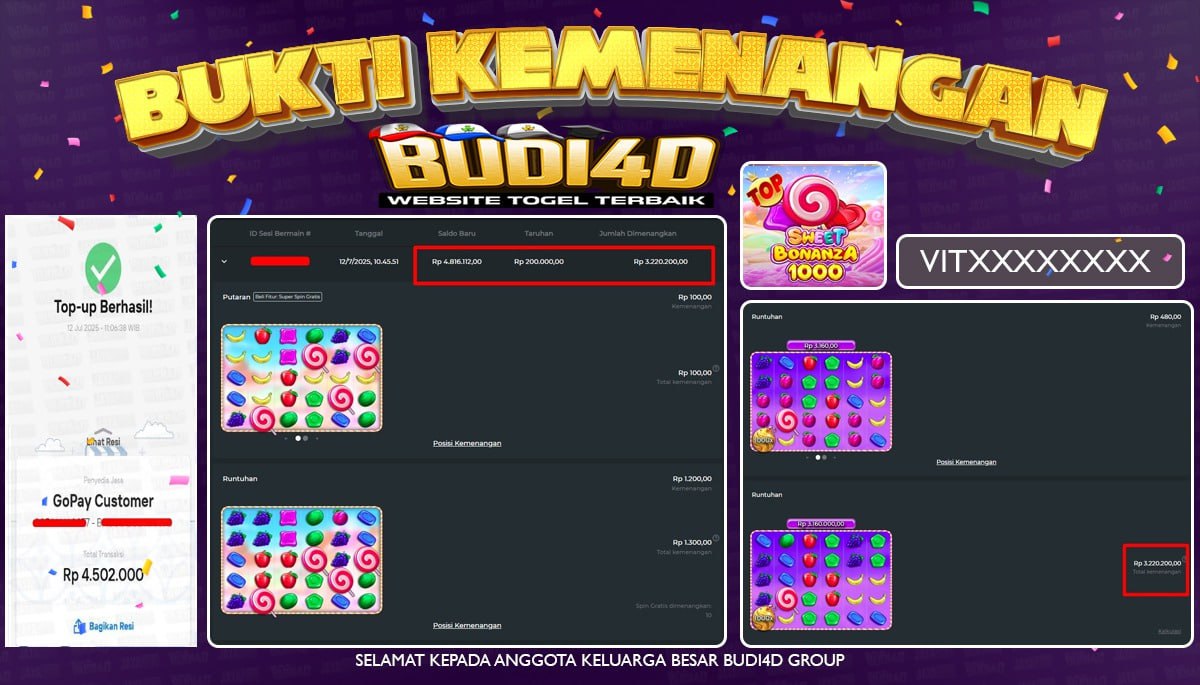 BUDI4D JACKPOT SLOT PRAGMATIC PLAY SWEET BONANZA 1000 Rp.4.500.000,- LUNAS
